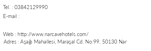 Nar Cave Hotel telefon numaralar, faks, e-mail, posta adresi ve iletiim bilgileri